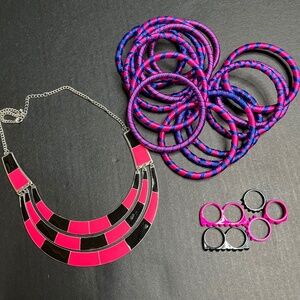 Pink Jewelry Bundle XXI Geometric Necklace Purple Striped Bangles Studded